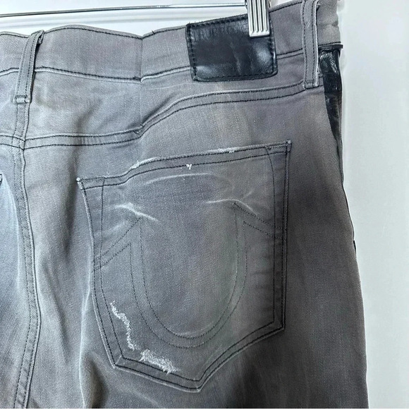 True Religion Mens Gray Rocco Relaxed Skinny Light Distressed Side Stripe Jeans - Picture 10 of 11